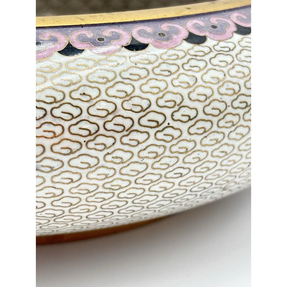 Vintage Jingfa Chinese Porcelain Bowl Brass Rim Hand Painted Floral Bird 10